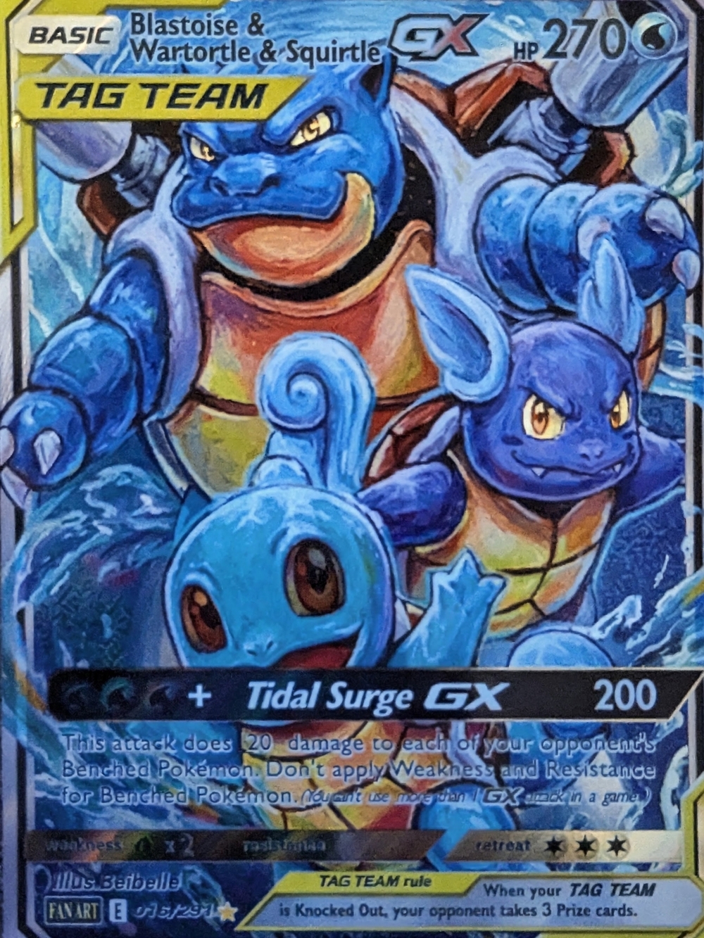 Blastoise, Wartortle & Squirtle Tag Team GX Kids Trading Card - Blue